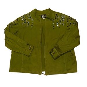 Bob Mackie Wearable Art Embroidered Olive Green Jacket
